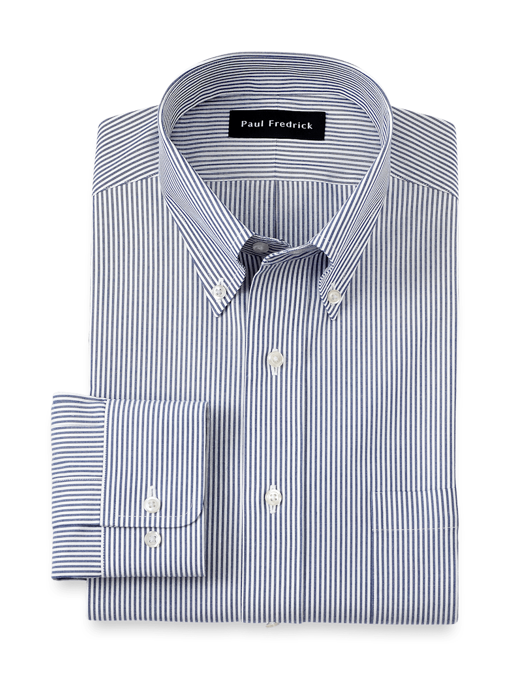 Product Image of Non-iron Cotton Pinpoint Solid Button Down Collar Dress Shirt-Blue Stripe