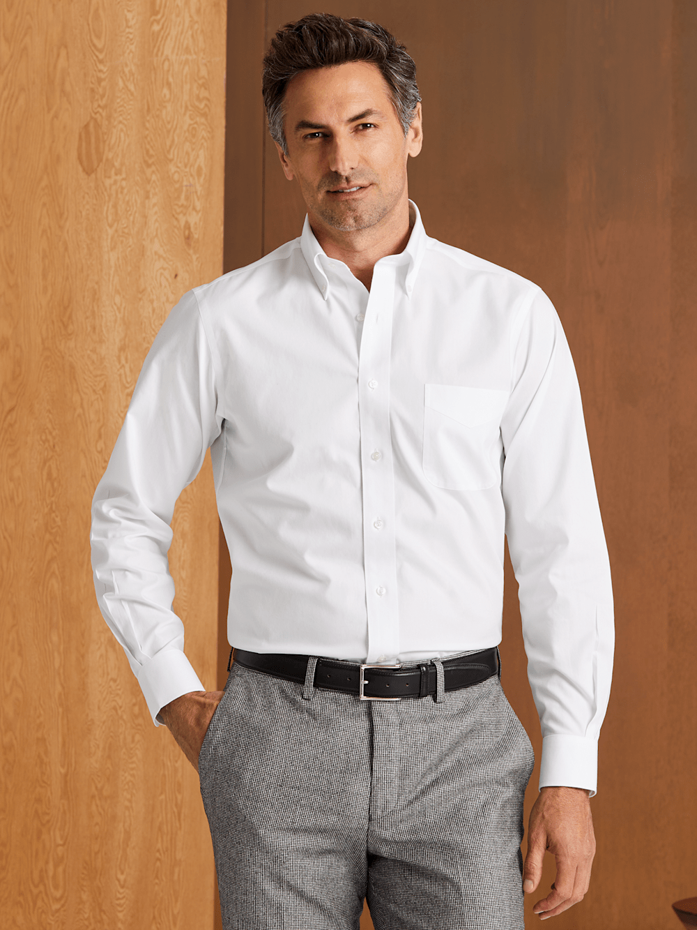 Alternate Image of Non-iron Cotton Pinpoint Solid Button Down Collar Dress Shirt-7