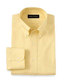 Non-Iron Cotton Pinpoint Solid Button Down Collar Dress Shirt - Yellow