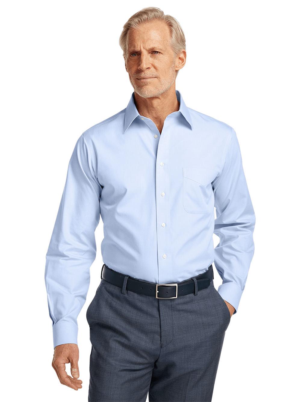 Alternate Image of Non-iron Cotton Pinpoint Solid Point Collar Dress Shirt-1