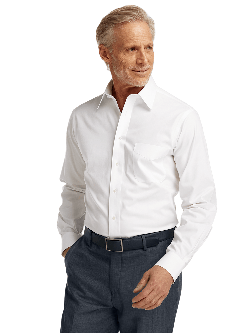Alternate Image of Non-iron Cotton Pinpoint Solid Point Collar Dress Shirt-1