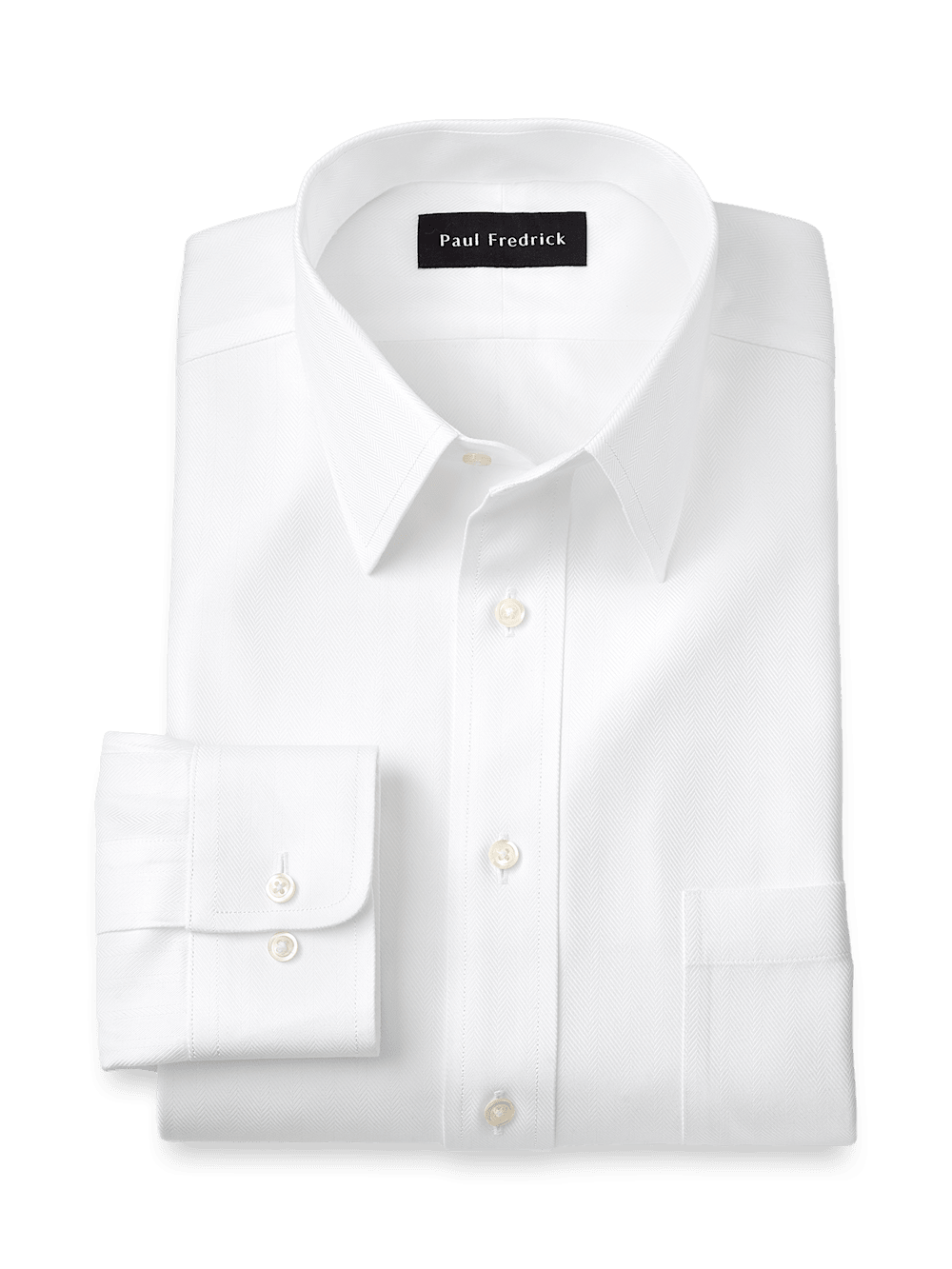 Product Image of Non-iron Cotton Herringbone Point Collar Dress Shirt-White