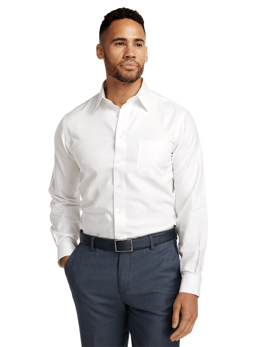 Alternate Image of Non-iron Cotton Herringbone Point Collar Dress Shirt-1