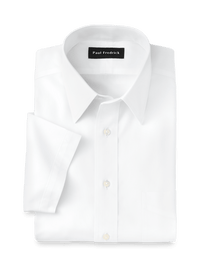 Non-Iron Cotton Pinpoint Solid Point Collar Short Sleeve Dress Shirt - White