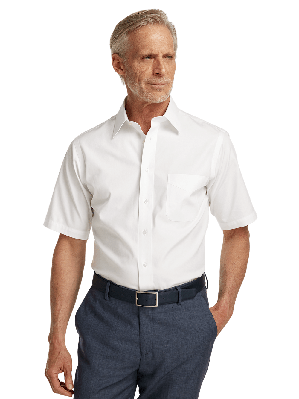 Alternate Image of Non-iron Cotton Pinpoint Solid Point Collar Short Sleeve Dress Shirt-1