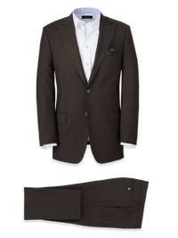 Wool Stretch Bengaline Single Breasted Peak Lapel Suit - Dark Brown
