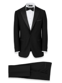 Wool Stretch Peak Lapel Tuxedo - Black