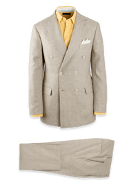Linen Blend Plaid Peak Lapel Suit - Tan