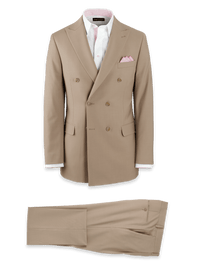 Wool Sstretch Bengaline Peak Lapel Suit - Light Tan