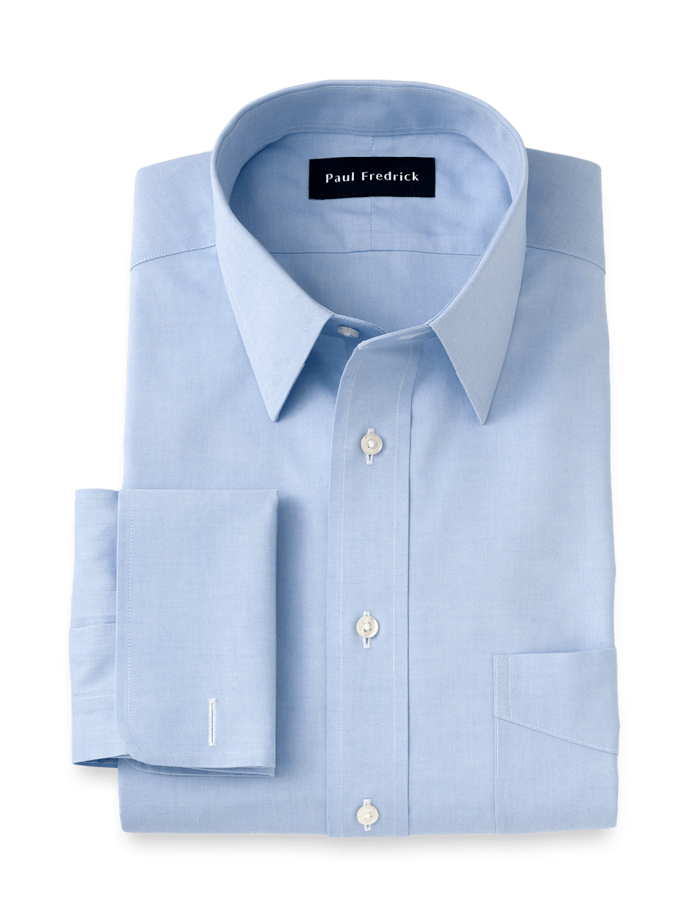 Product Image of Non-iron Cotton Pinpoint Solid Point Collar French Cuff Dress Shirt-Blue