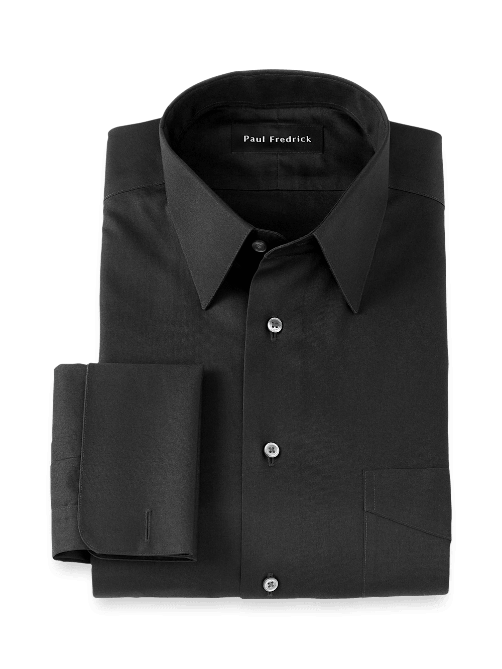 Product Image of Non-iron Cotton Pinpoint Solid Point Collar French Cuff Dress Shirt-Black