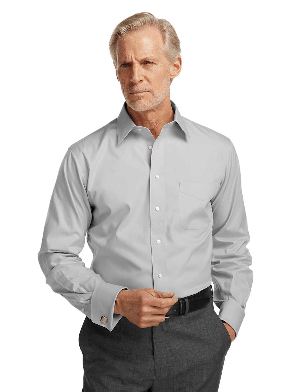 Alternate Image of Non-iron Cotton Pinpoint Solid Point Collar French Cuff Dress Shirt-1