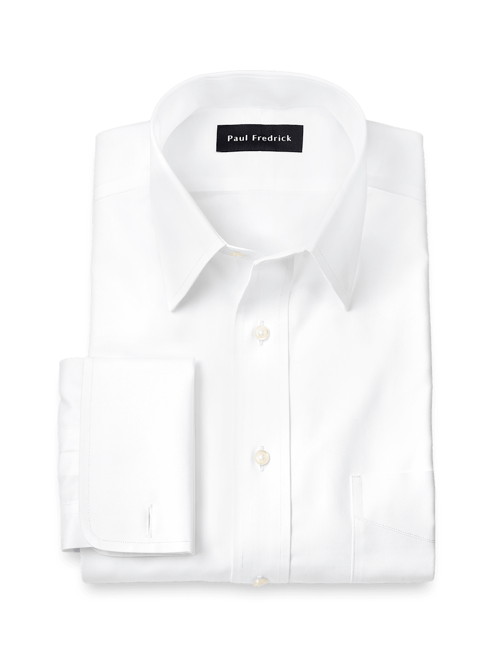 Product Image of Non-iron Cotton Pinpoint Solid Point Collar French Cuff Dress Shirt-White