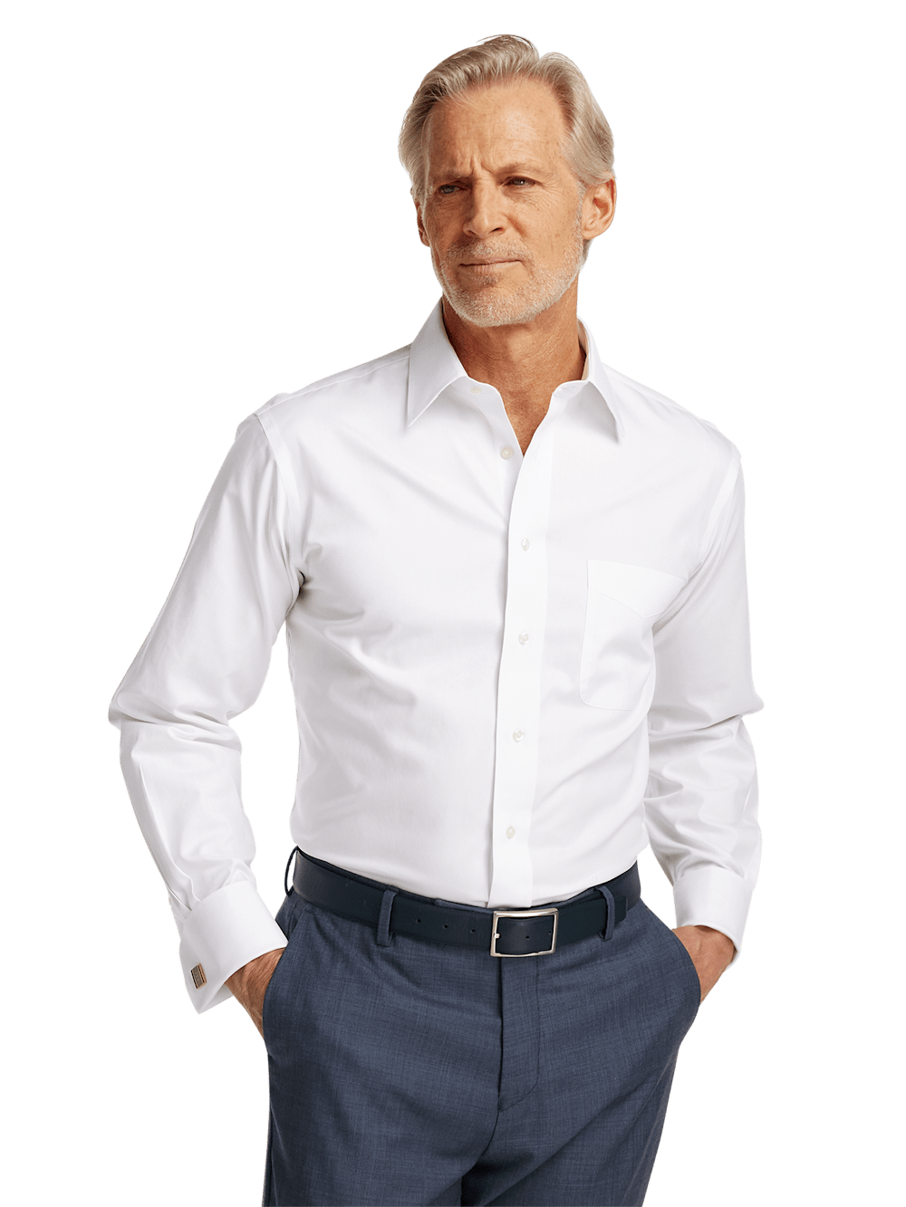 Alternate Image of Non-iron Cotton Pinpoint Solid Point Collar French Cuff Dress Shirt-1