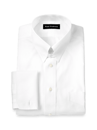 Non-Iron Cotton Pinpoint Solid Snap Tab Collar French Cuff Dress Shirt - White