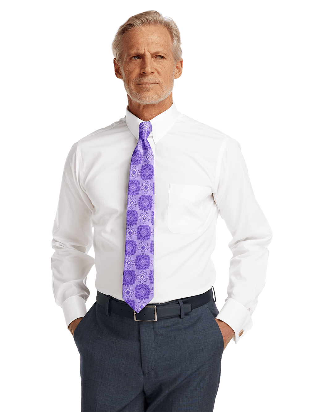 Alternate Image of Non-iron Cotton Pinpoint Solid Snap Tab Collar French Cuff Dress Shirt-1