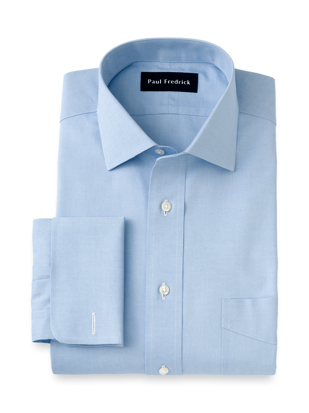 Product Image of Non-iron Cotton Pinpoint Solid Spread Collar French Cuff Dress Shirt-Blue