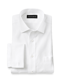 Non-Iron Cotton Twill Spread Collar French Cuff Dress Shirt - White