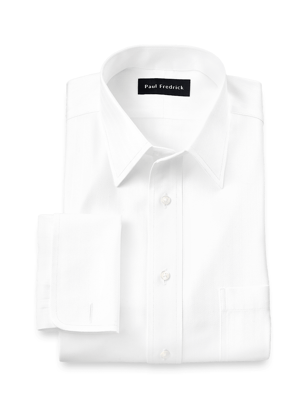 Product Image of Non-iron Cotton Herringbone Point Collar French Cuff Dress Shirt-White