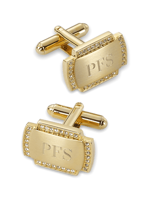 Crystal Border Engravable Cufflinks - Gold