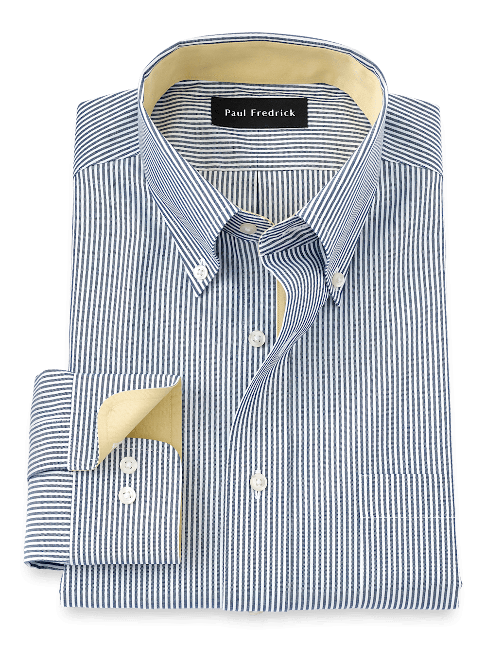 Product Image of Non-iron Cotton Stripe Dress Shirt With Contrast Trim-Blue