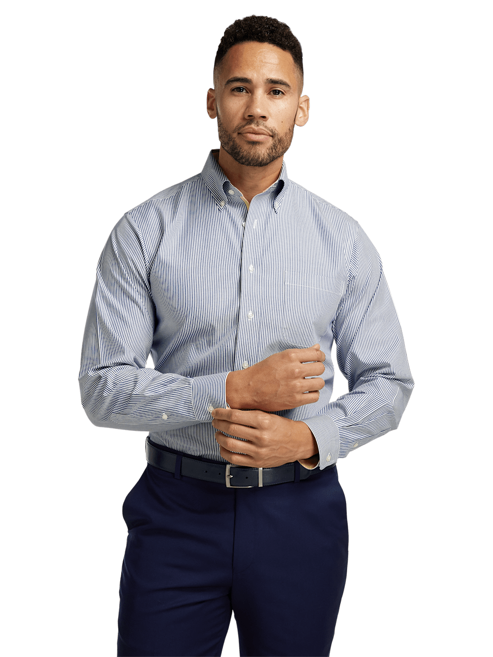 Alternate Image of Non-iron Cotton Stripe Dress Shirt With Contrast Trim-1