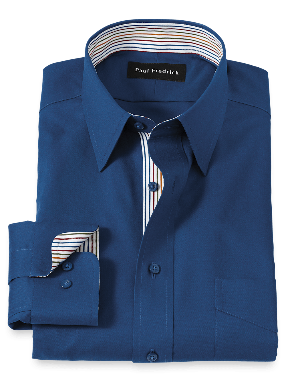 Product Image of Non-iron Cotton Solid Dress Shirt With Contrast Trim-Blue