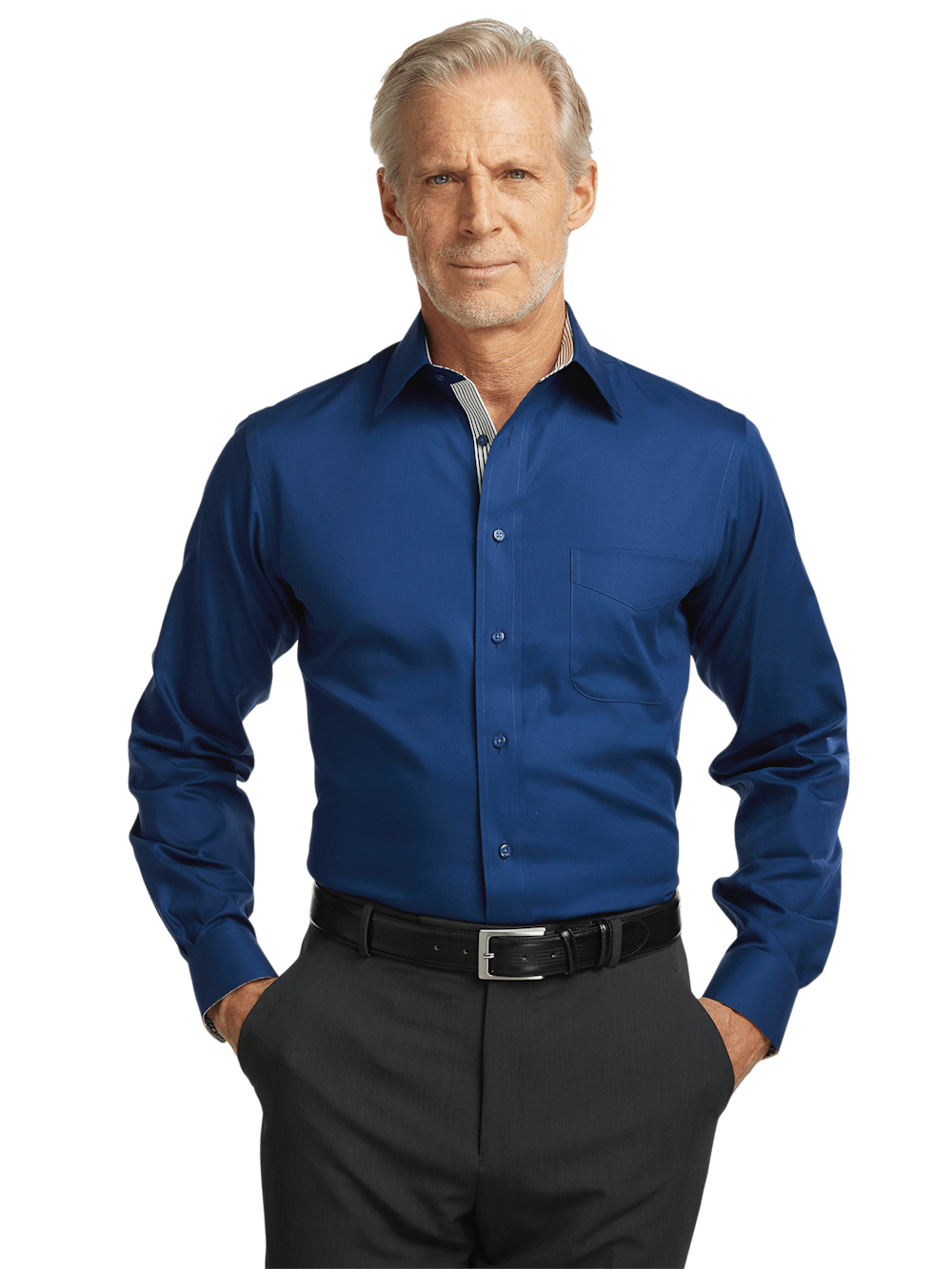 Alternate Image of Non-iron Cotton Solid Dress Shirt With Contrast Trim-1