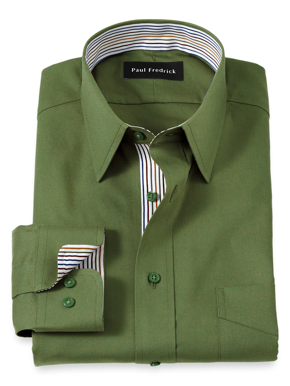 Product Image of Non-iron Cotton Solid Dress Shirt With Contrast Trim-Green
