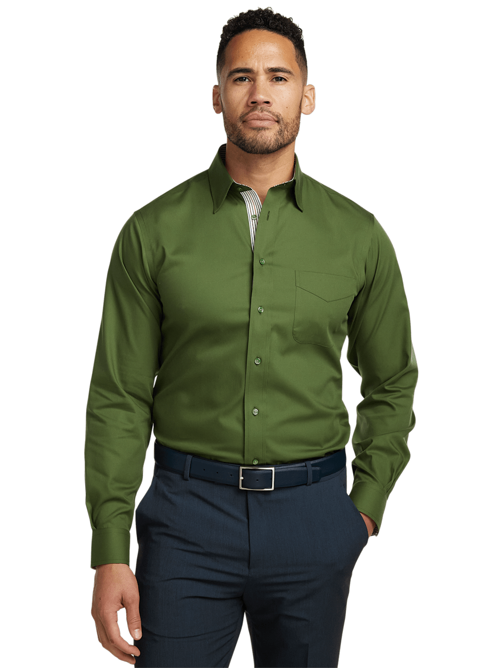 Alternate Image of Non-iron Cotton Solid Dress Shirt With Contrast Trim-1