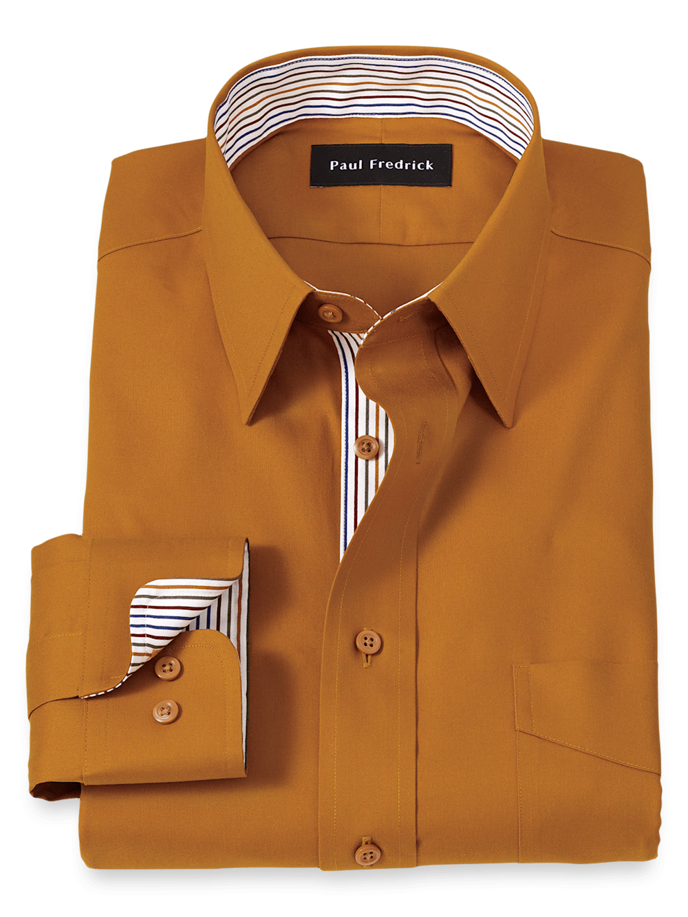 Product Image of Non-iron Cotton Solid Dress Shirt With Contrast Trim-Rust
