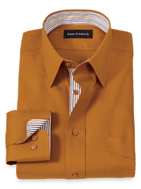 Non-Iron Cotton Solid Dress Shirt With Contrast Trim - Rust