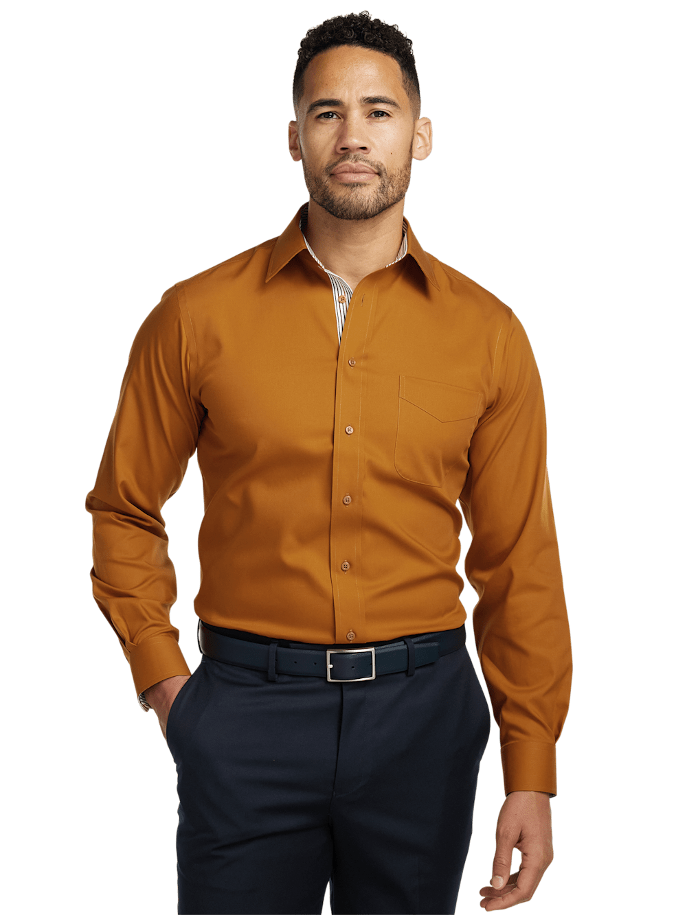 Alternate Image of Non-iron Cotton Solid Dress Shirt With Contrast Trim-1