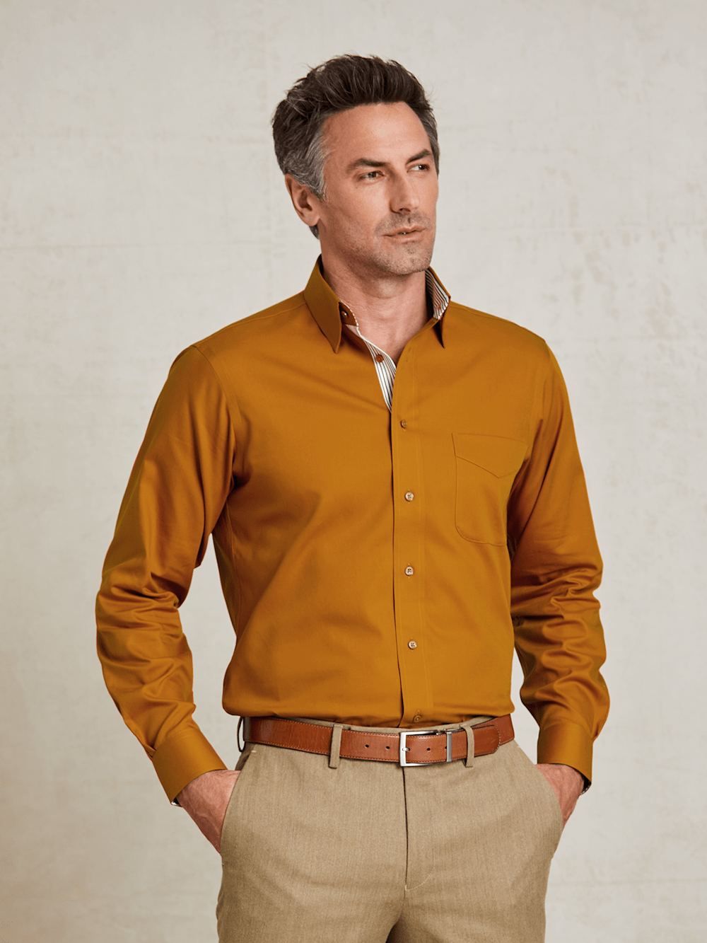 Alternate Image of Non-iron Cotton Solid Dress Shirt With Contrast Trim-7
