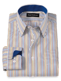 Non-Iron Cotton Stripe Dress Shirt With Contrast Trim - Multi