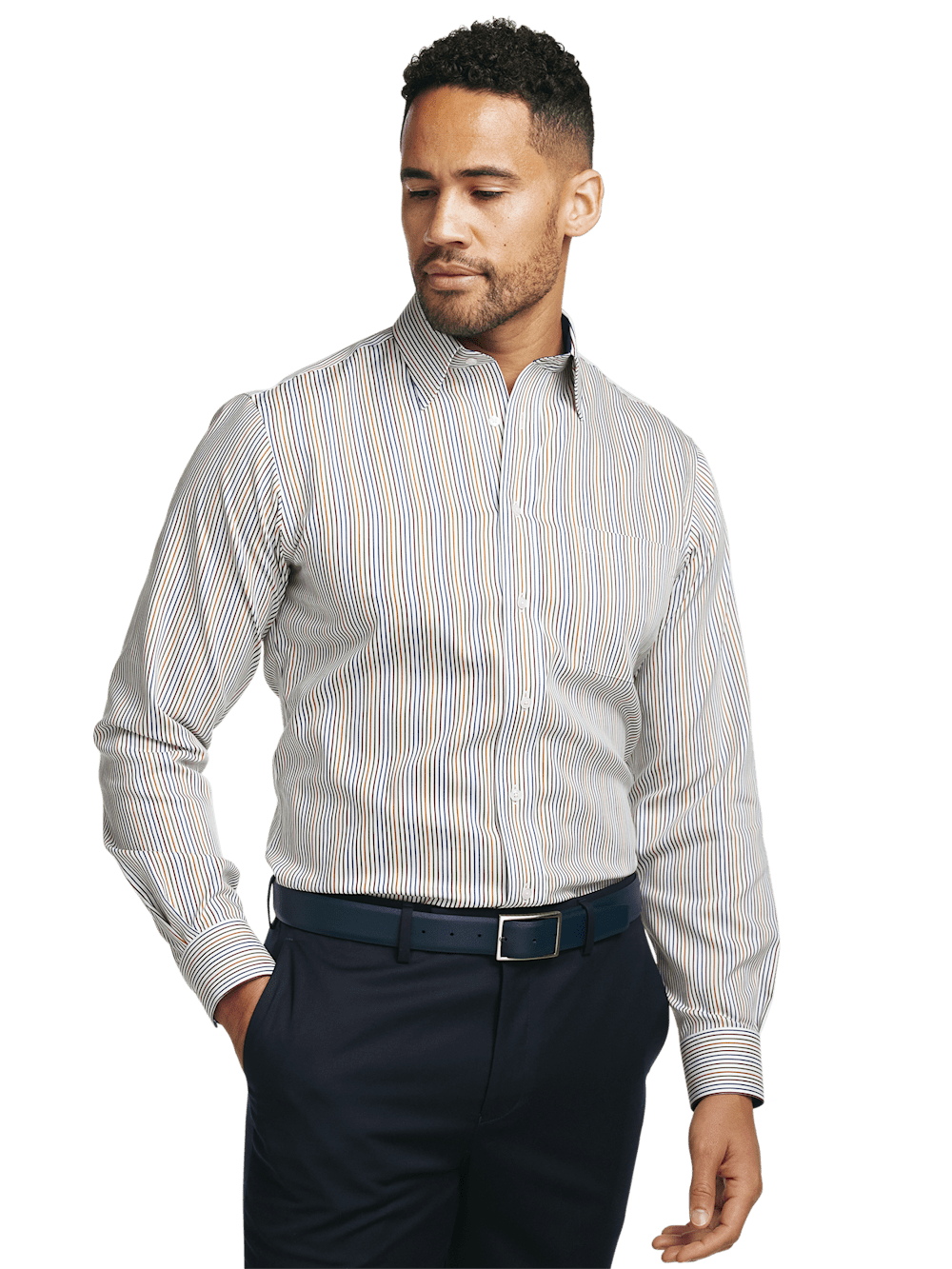 Alternate Image of Non-iron Cotton Stripe Dress Shirt With Contrast Trim-1