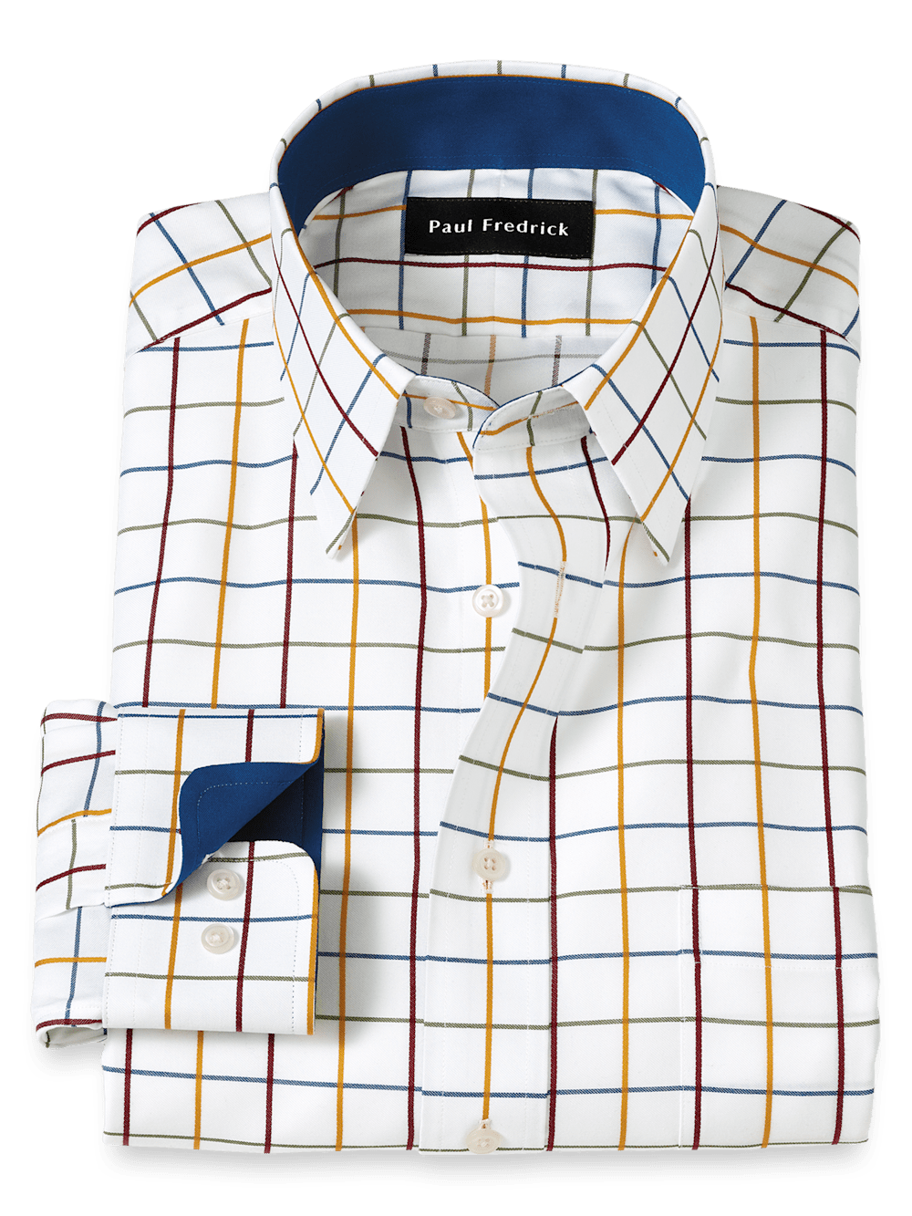 Product Image of Non-iron Cotton Check Dress Shirt With Contrast Trim-White Multi