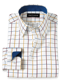 Non-Iron Cotton Check Dress Shirt With Contrast Trim - White Multi