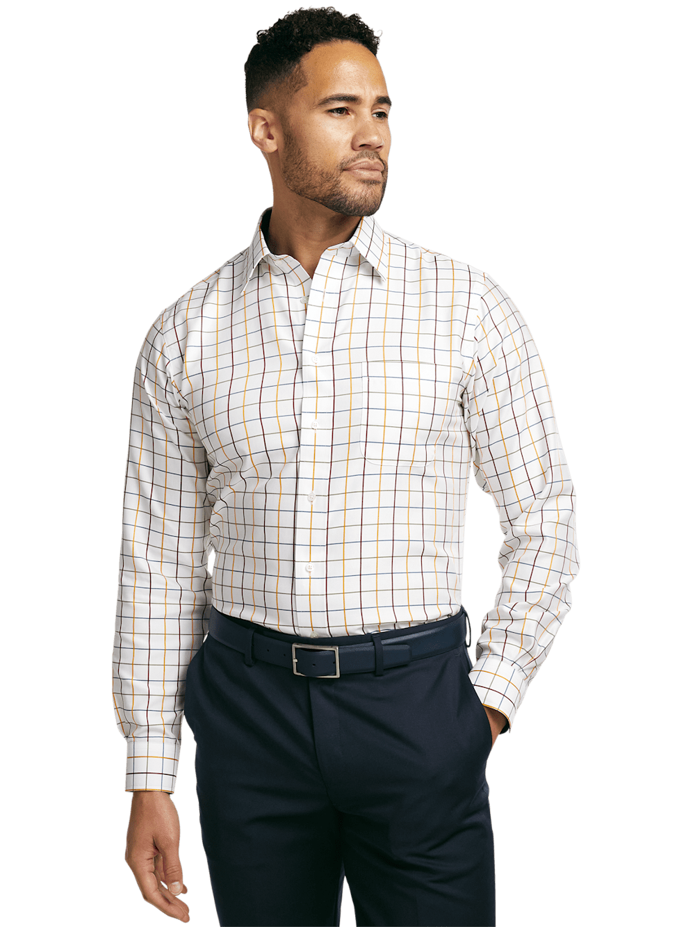 Alternate Image of Non-iron Cotton Check Dress Shirt With Contrast Trim-1
