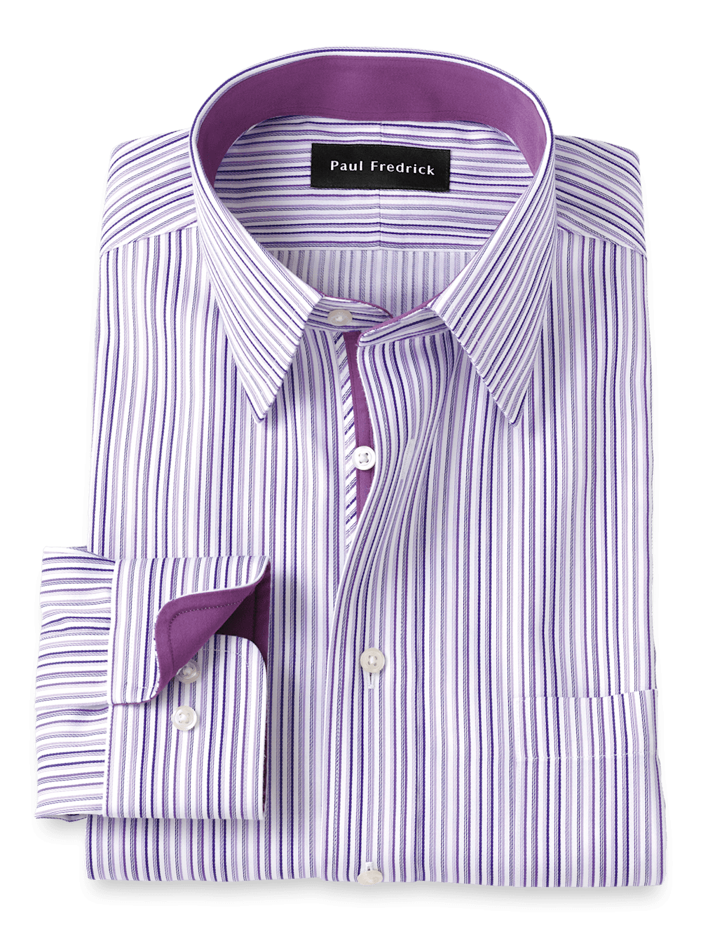 Product Image of Non-iron Cotton Stripe Dress Shirt With Contrast Trim-Purple