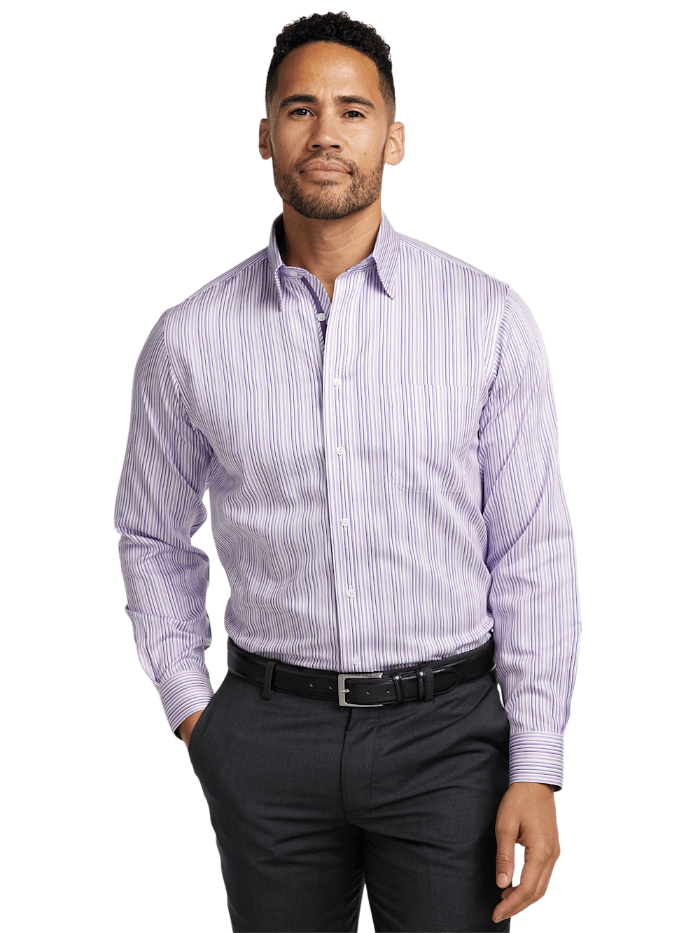Alternate Image of Non-iron Cotton Stripe Dress Shirt With Contrast Trim-1