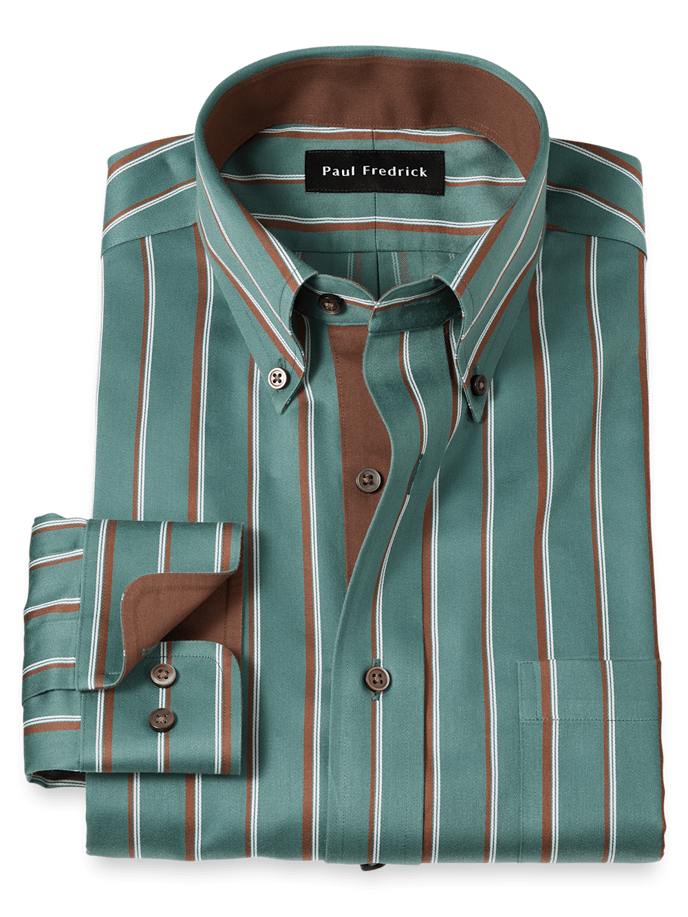 Product Image of Non-iron Cotton Stripe Dress Shirt With Contrast Trim-1