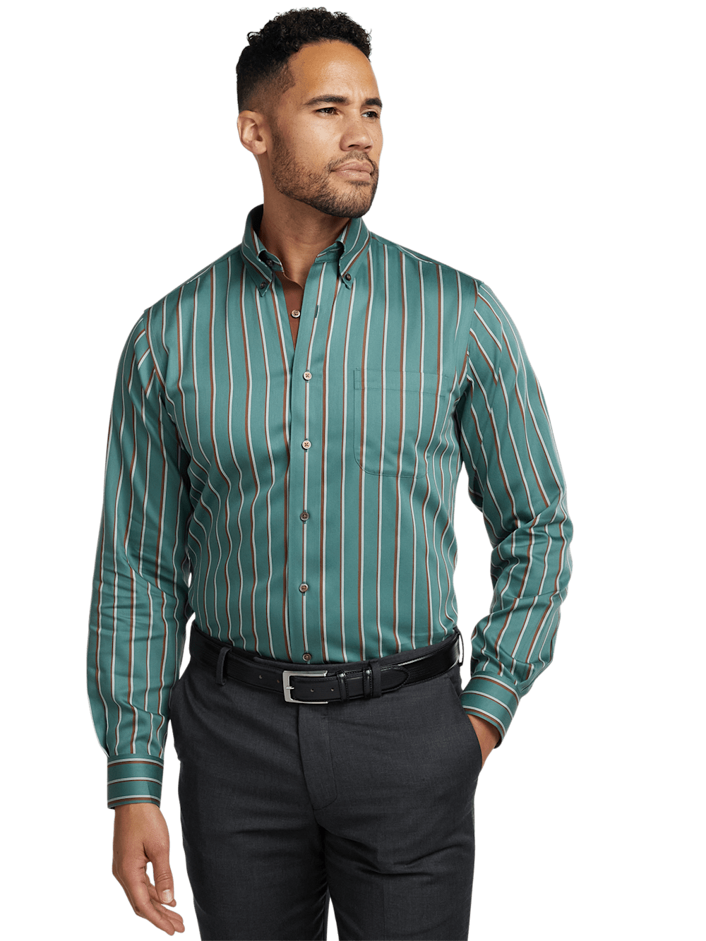 Alternate Image of Non-iron Cotton Stripe Dress Shirt With Contrast Trim-1