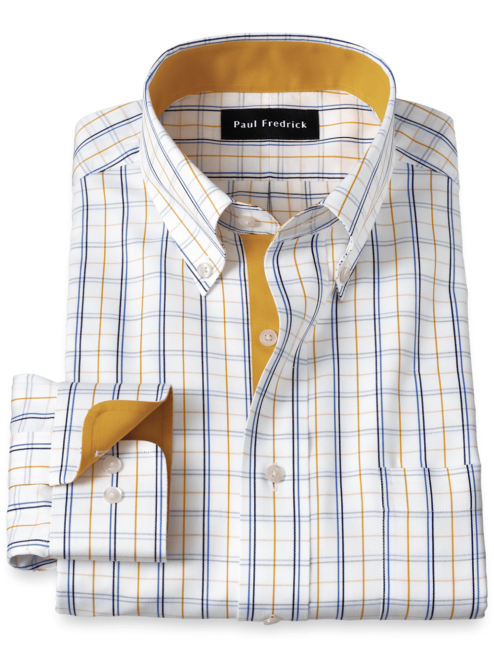 Product Image of Non-iron Cotton Windowpane Dress Shirt With Contrast Trim-1