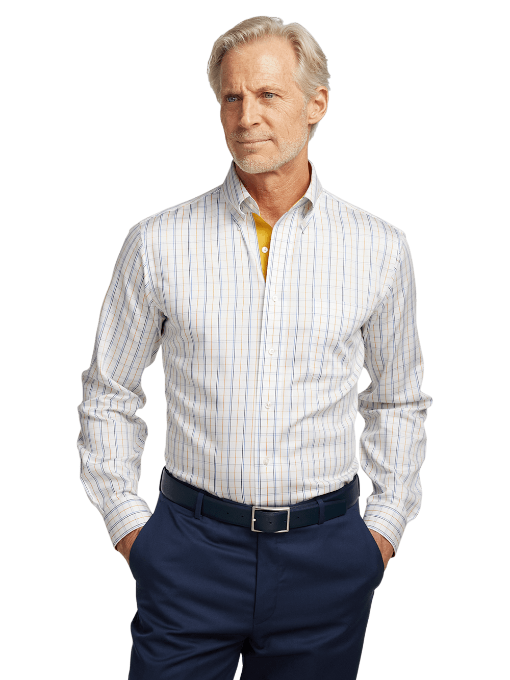 Alternate Image of Non-iron Cotton Windowpane Dress Shirt With Contrast Trim-1
