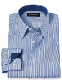 Non-Iron Cotton Stripe Dress Shirt With Contrast Trim - Blue