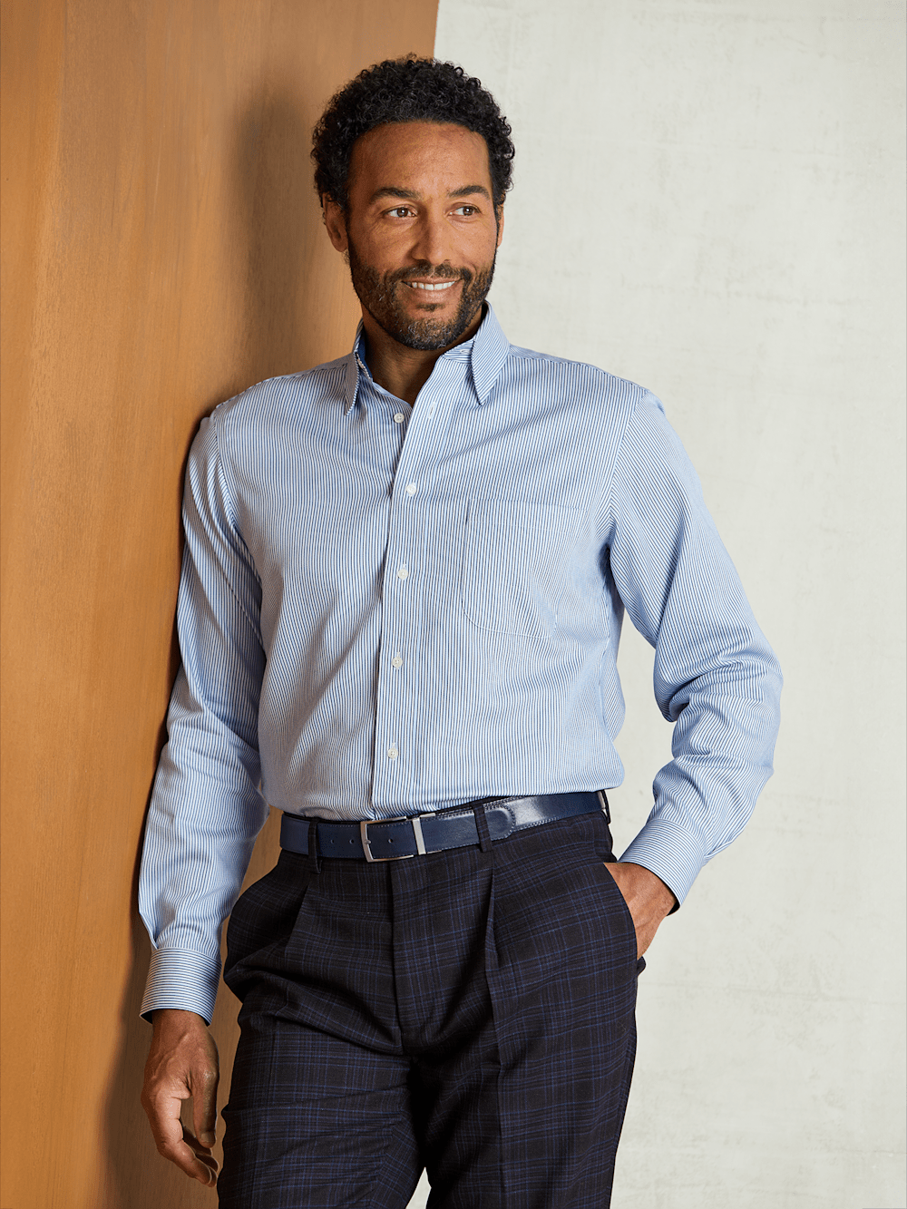 Alternate Image of Non-iron Cotton Stripe Dress Shirt With Contrast Trim-7