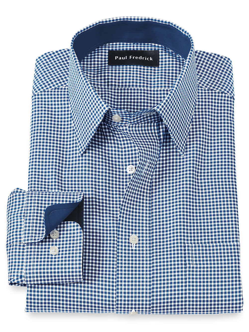 Product Image of Non-iron Cotton Gingham Dress Shirt With Contrast Trim-Navy