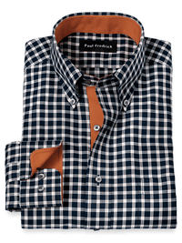 Non-Iron Cotton Check Dress Shirt With Contrast Trim - Black/rust