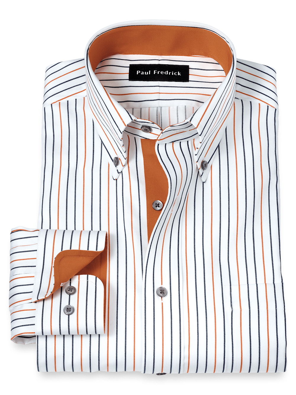 Product Image of Non-iron Cotton Stripe Dress Shirt With Contrast Trim-White/Rust